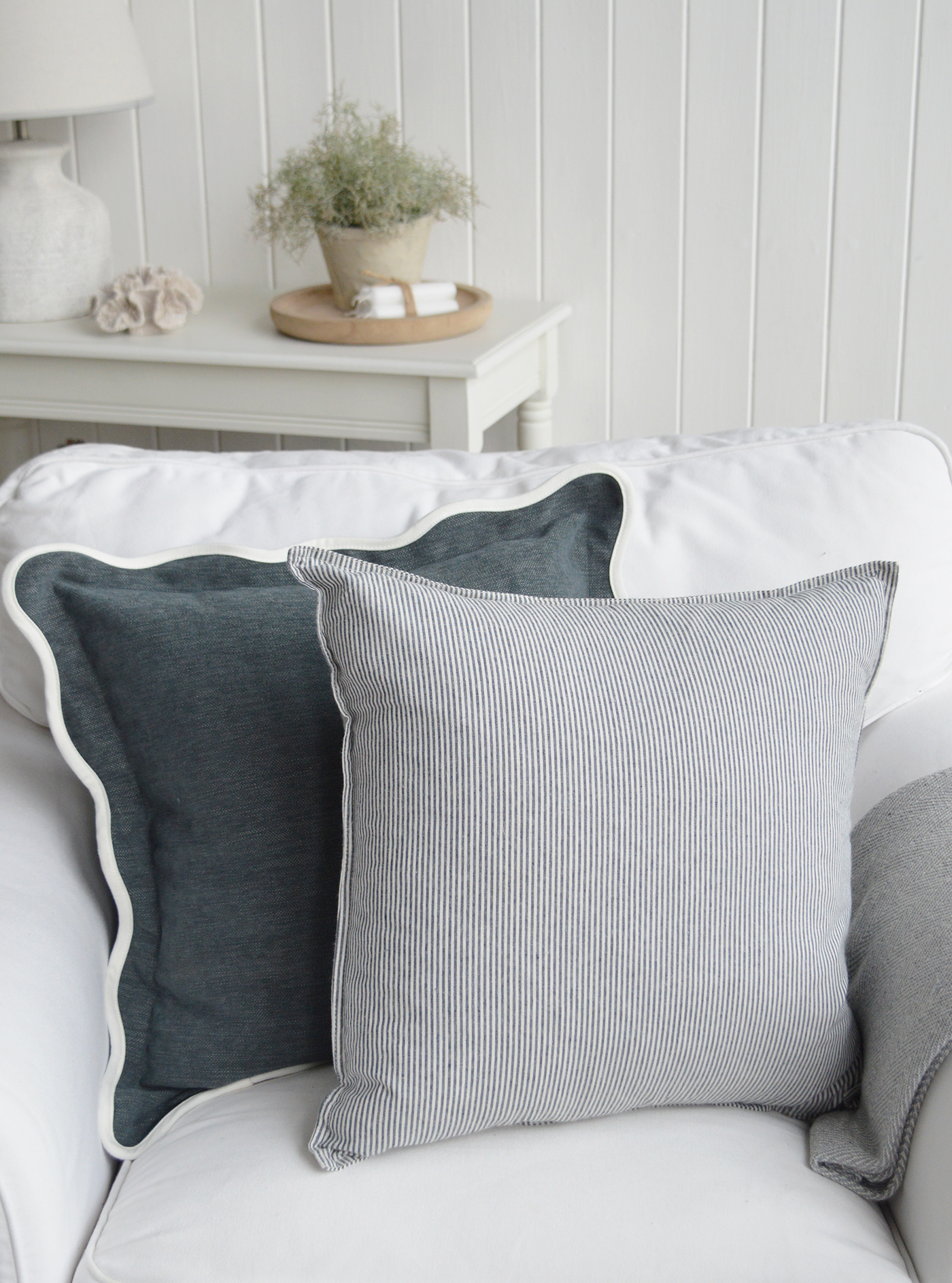 Navy and white coastal cushions for beachhouse home