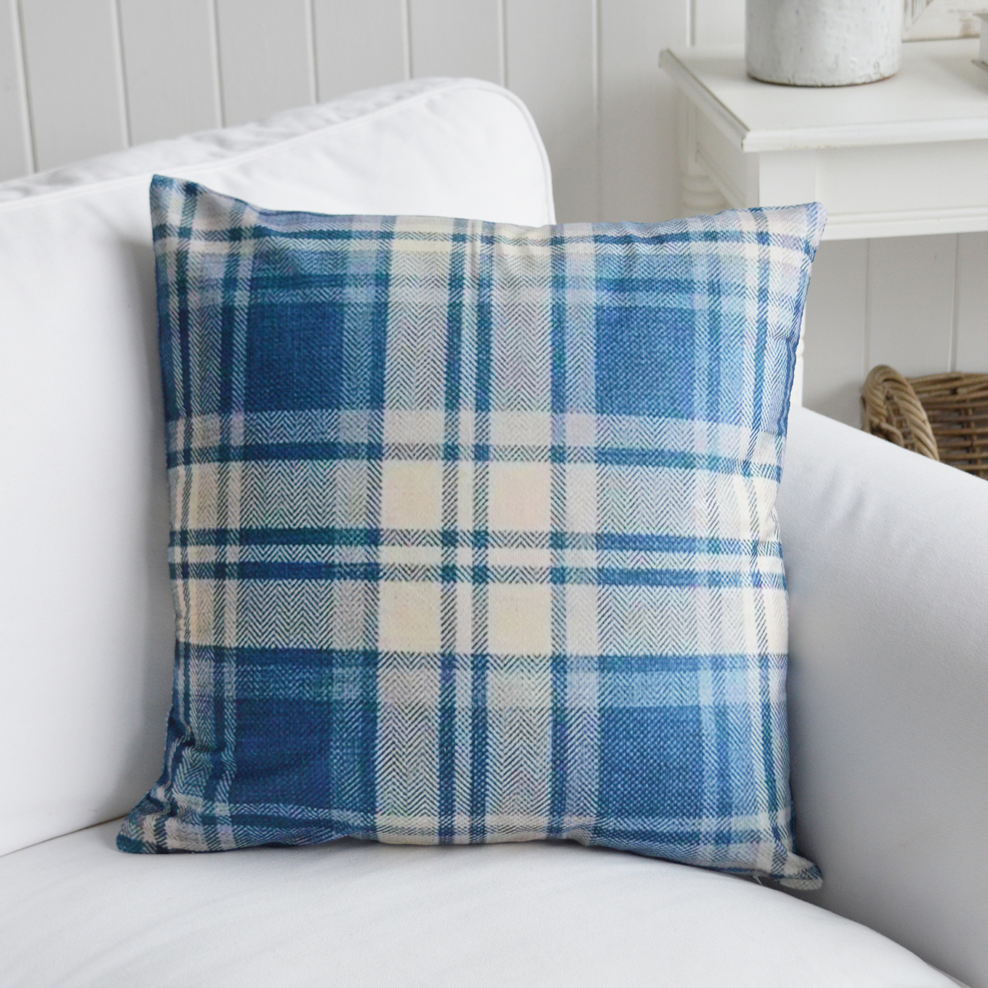 The Ashford Cushion Cover features a classic blue plaid print that brings timeless New England style to your home. Printed on a beautifully soft-touch fabric, this coastal cushion combines comfort with effortless style.