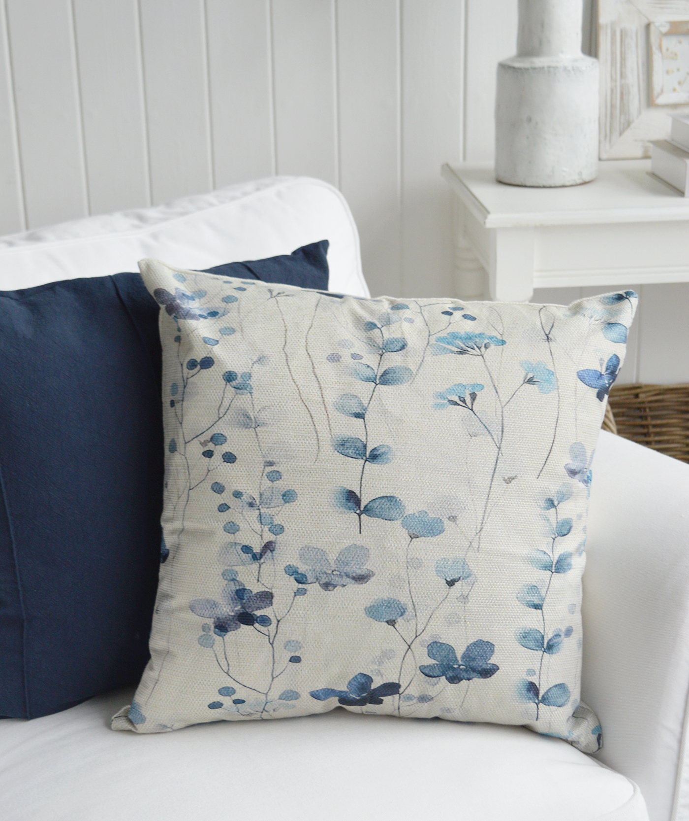 Layer with other blue cushions to create a timeless New England-inspired living space. The textured linen-look fabric adds depth and character while maintaining a relaxed, effortless style.