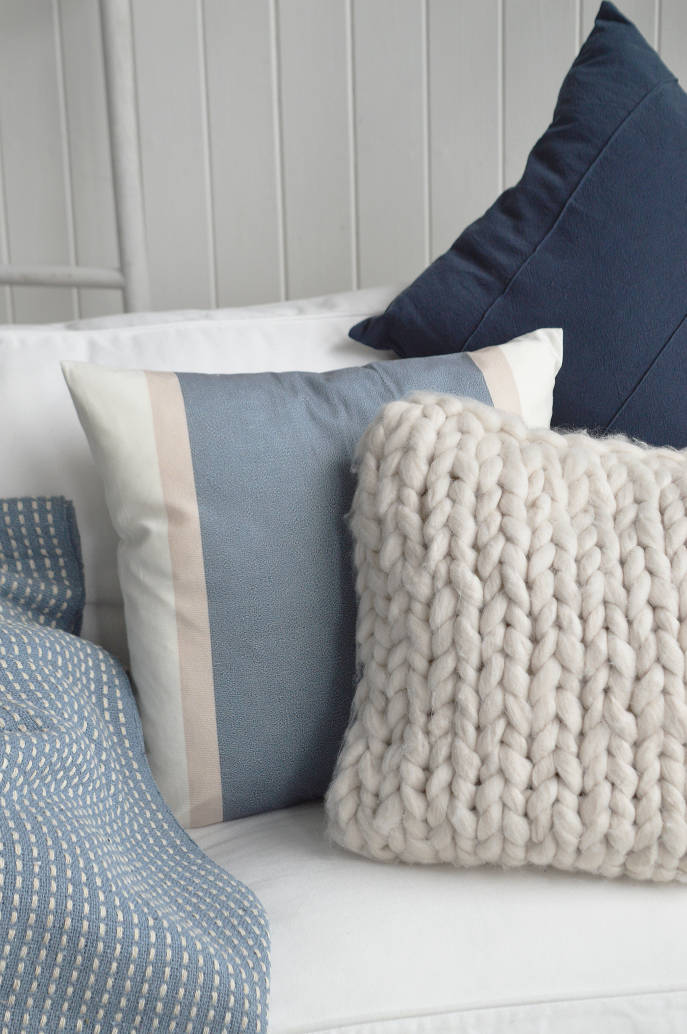 Style the Sandbar Printed Cushion Cover with soft throws and natural textures to create a welcoming coastal lounge, seaside retreat or New England-inspired home.