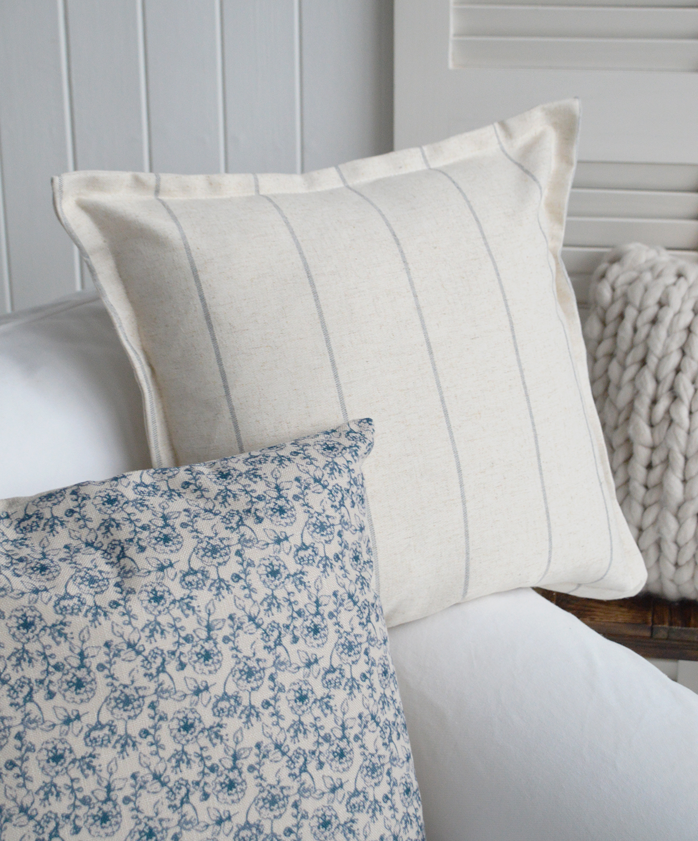 Floral and stripe new England coastal and modern farmhouse cushion covers