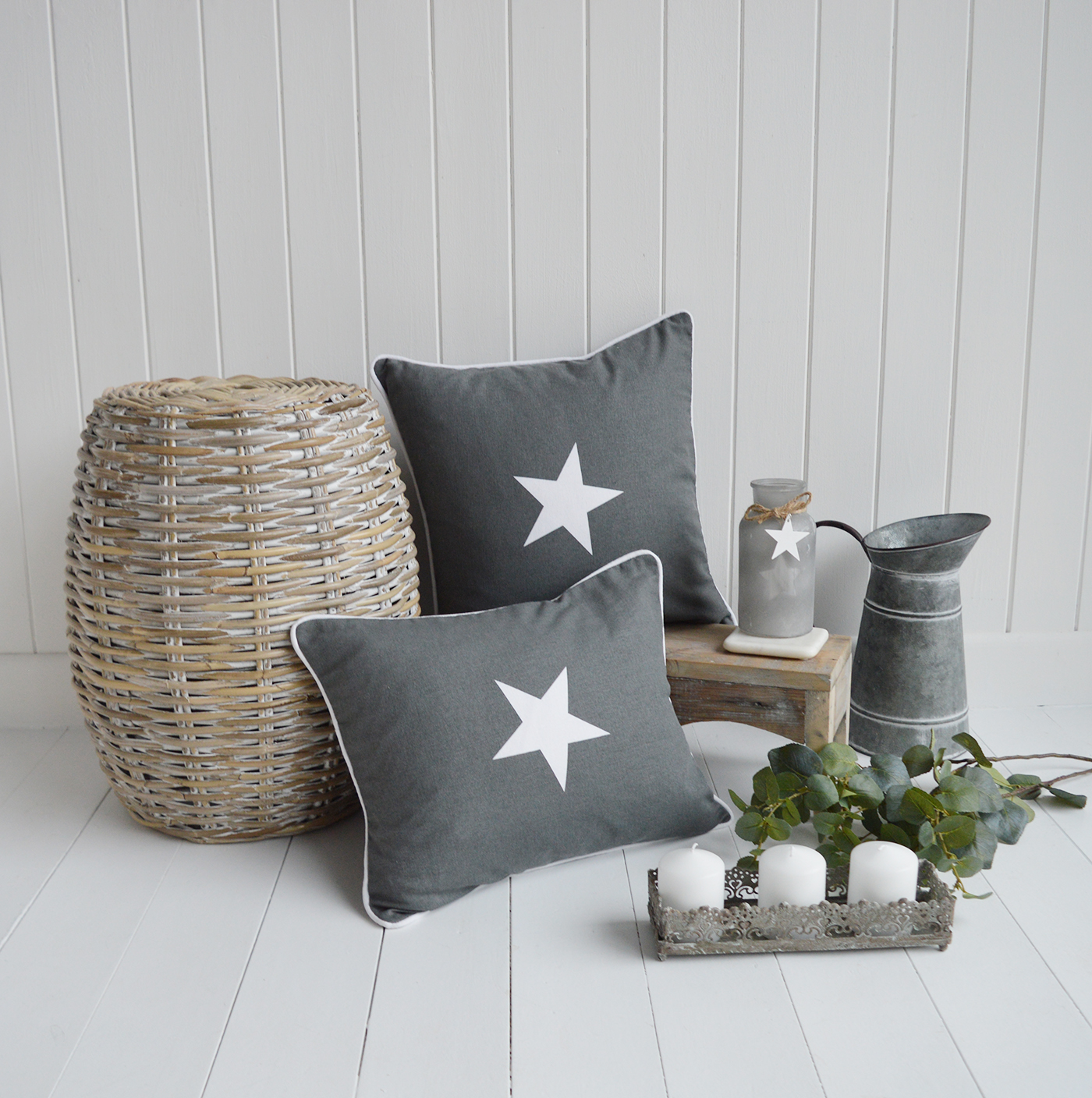 New England style cushions for home interiors - Grey Star Cushion