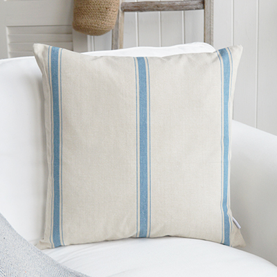 Harper Luxury Cushions. Blue and Linen Striped Cushion - New England, Hamptons and coastal cushions and interiors