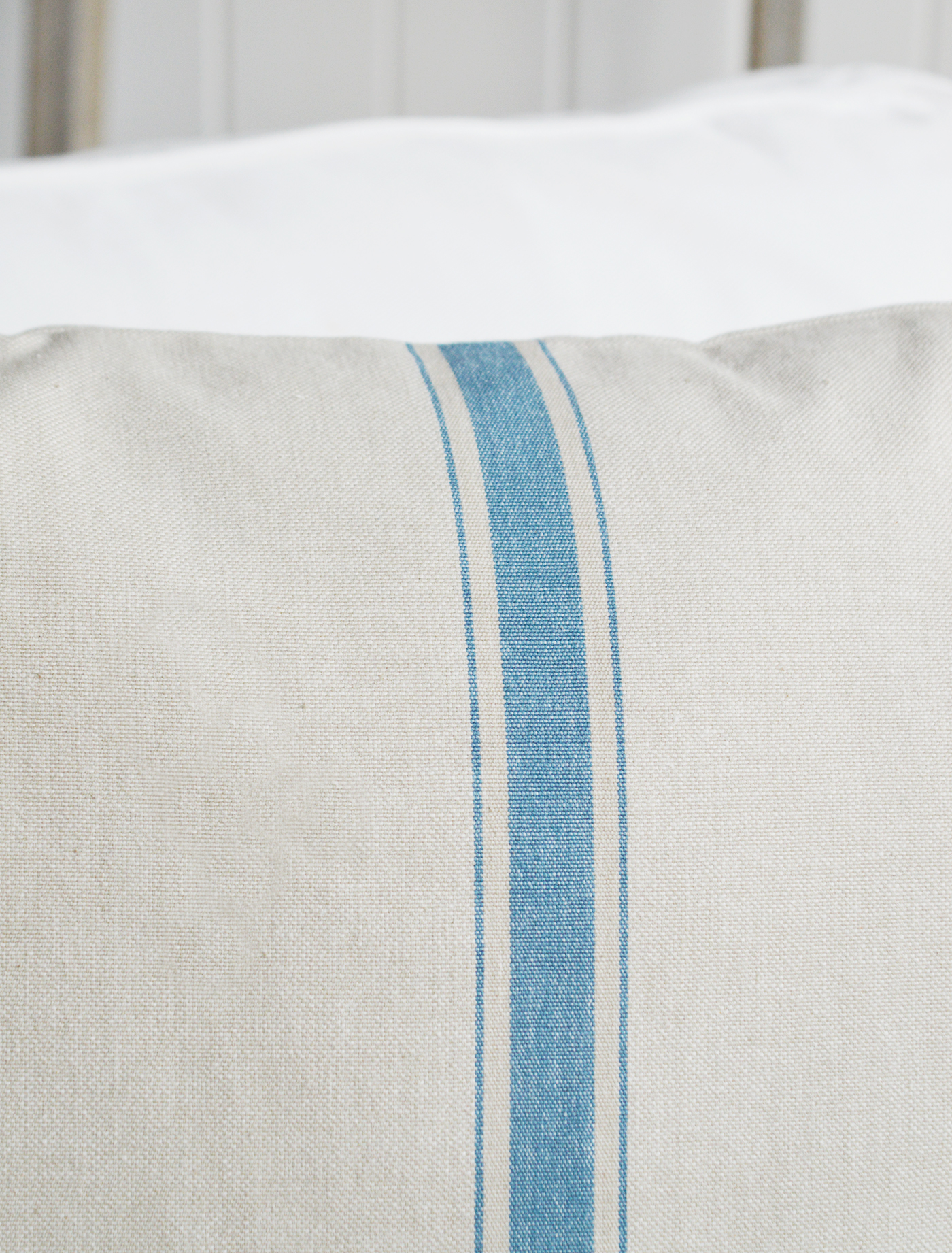 Harper Luxury Cushions. Blue and Linen Striped Cushion - New England, Hamptons and coastal cushions and interiors