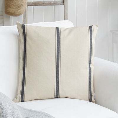 Harper Luxury Cushions. Charcoal and Linen Striped Cushion - New England, Hamptons and coastal cushions and interiors