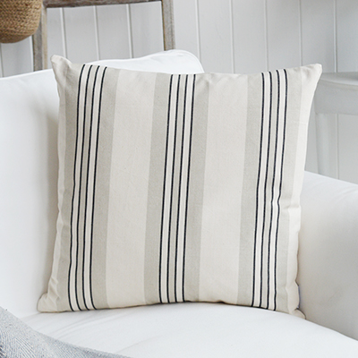 Harper Luxury Cushions. Grey, Charcoal and Linen Striped Cushion - New England, Hamptons and coastal cushions and interiors