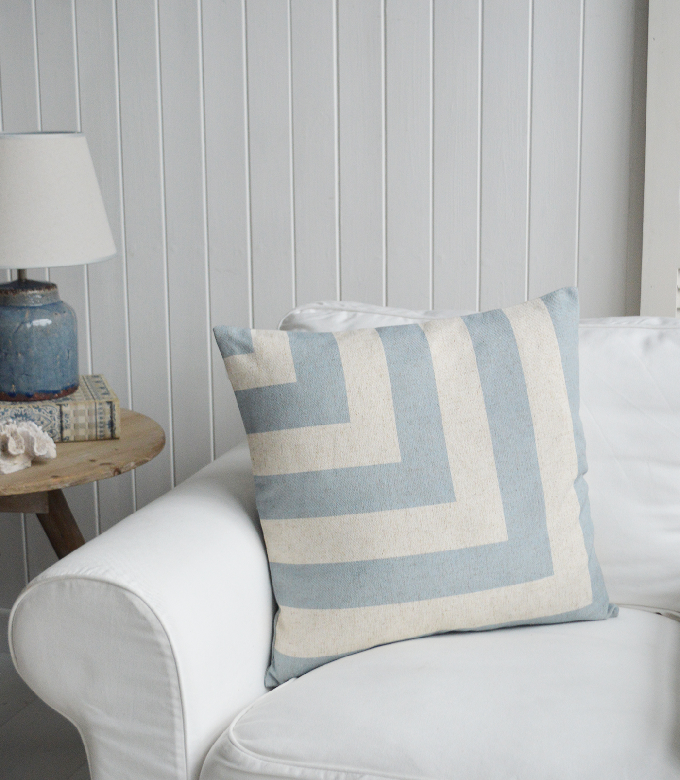 New England cushions and soft furnishing for coastal, modern country and farmhouse homes and interiors