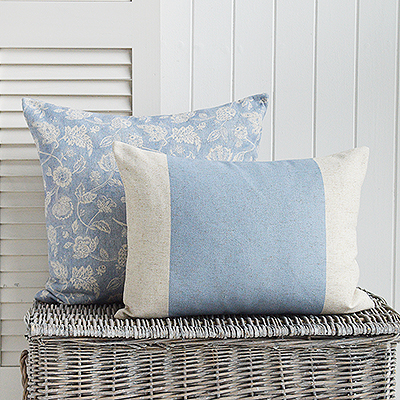 Meredith New England vintage style cushions for modern country farmhouse and coastal furniture and interiors