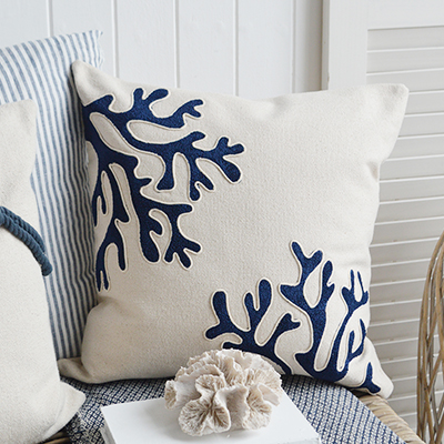 Nantucket coral coastal cushion cover for New England  Hamptons and coastal furniture and interiors