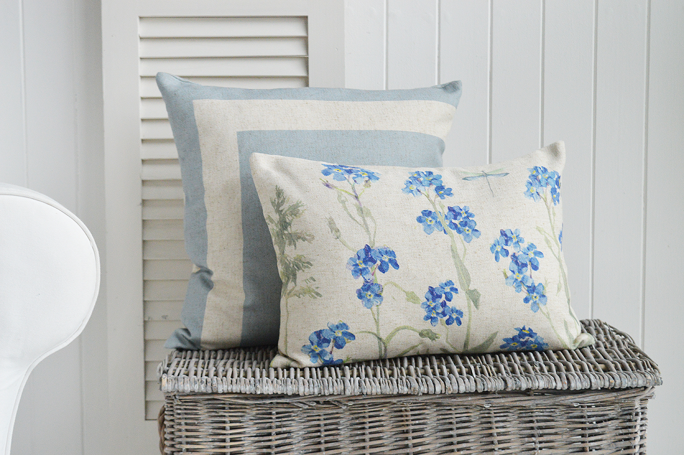 Nantucket floral style cushions for New England  country farmhouse and coastal furniture and interiors