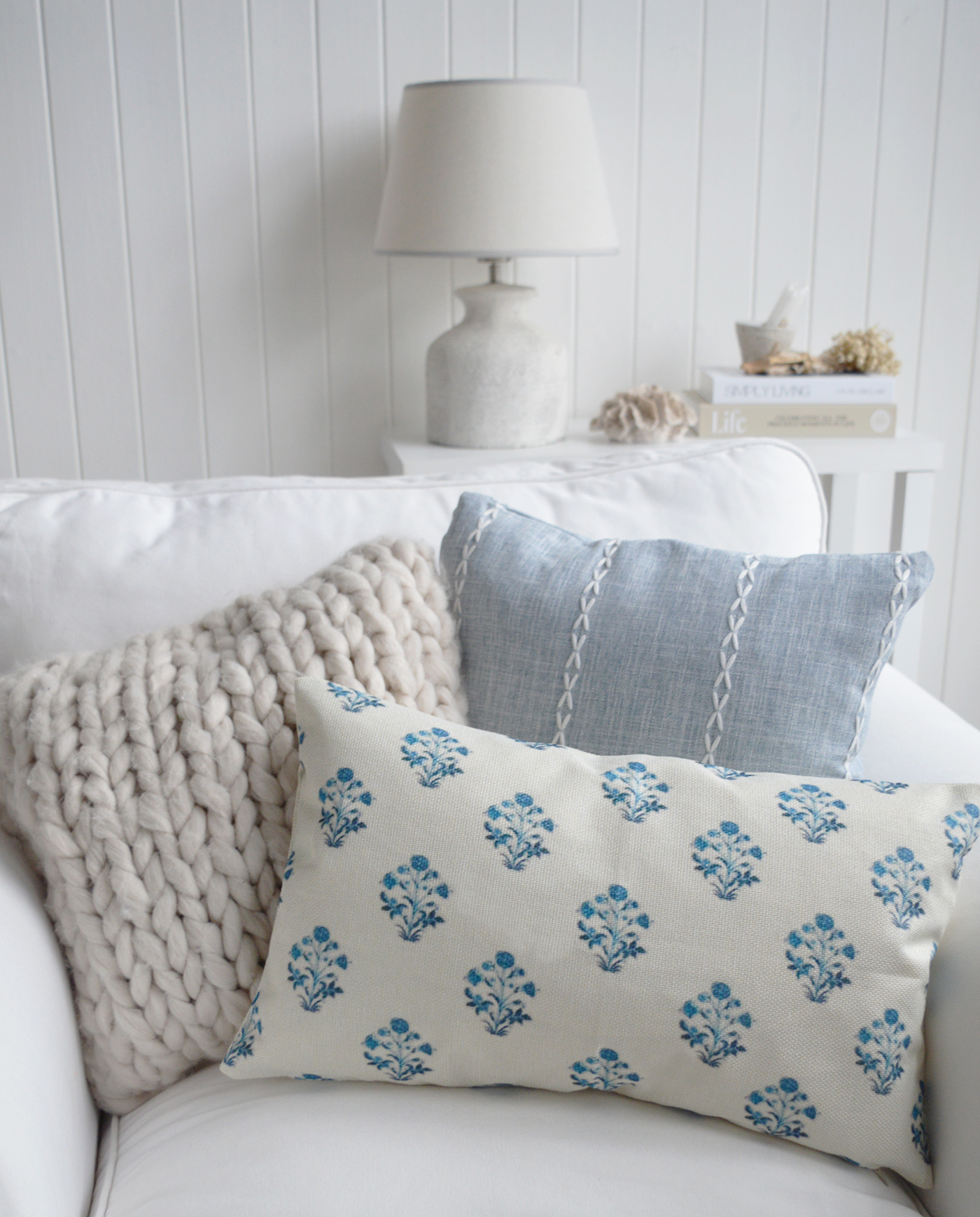 Inspired by New England interiors, the Somerville cushion adds classic pattern to modern country homes.