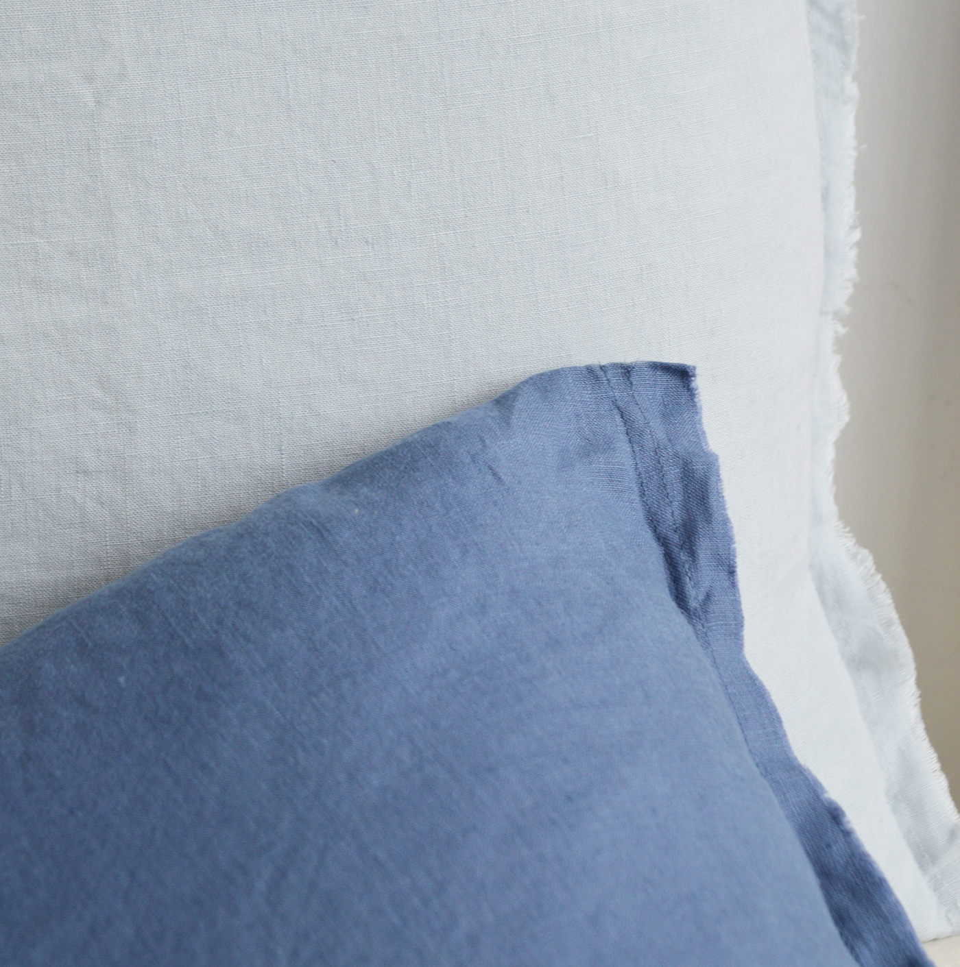 New England cushions and soft furnishings. Hamilton 100% Linen Cushion Covers for coastal, beach house and modern farmhouse interiors - dusty blue and navy