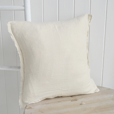 New England cushions and soft furnishings. Hamilton 100% Linen Cushion Covers for coastal, beach house and modern farmhouse interiors - Cream Frayed