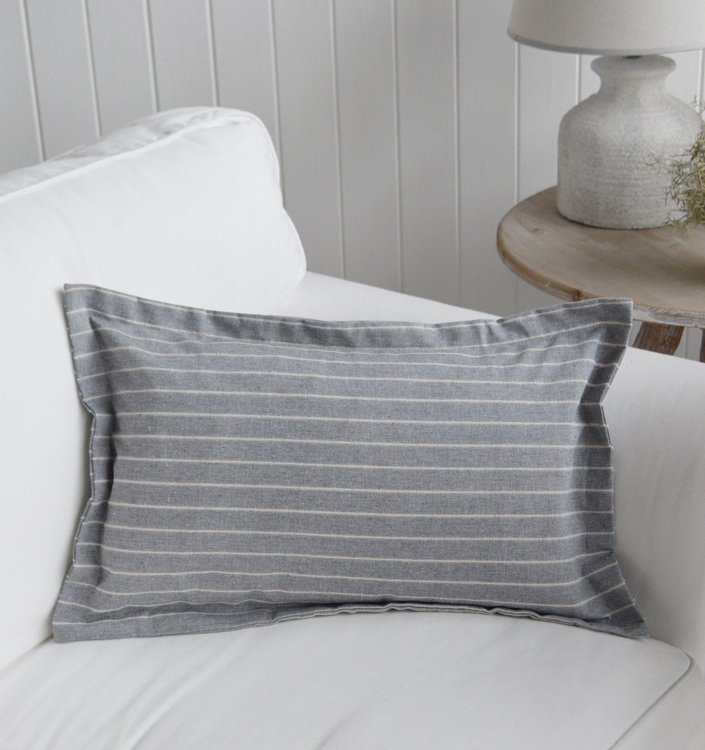 Hamptons and New England Style Coastal Cushions - Peabody Grey Stripe rectangle Cushion Cover