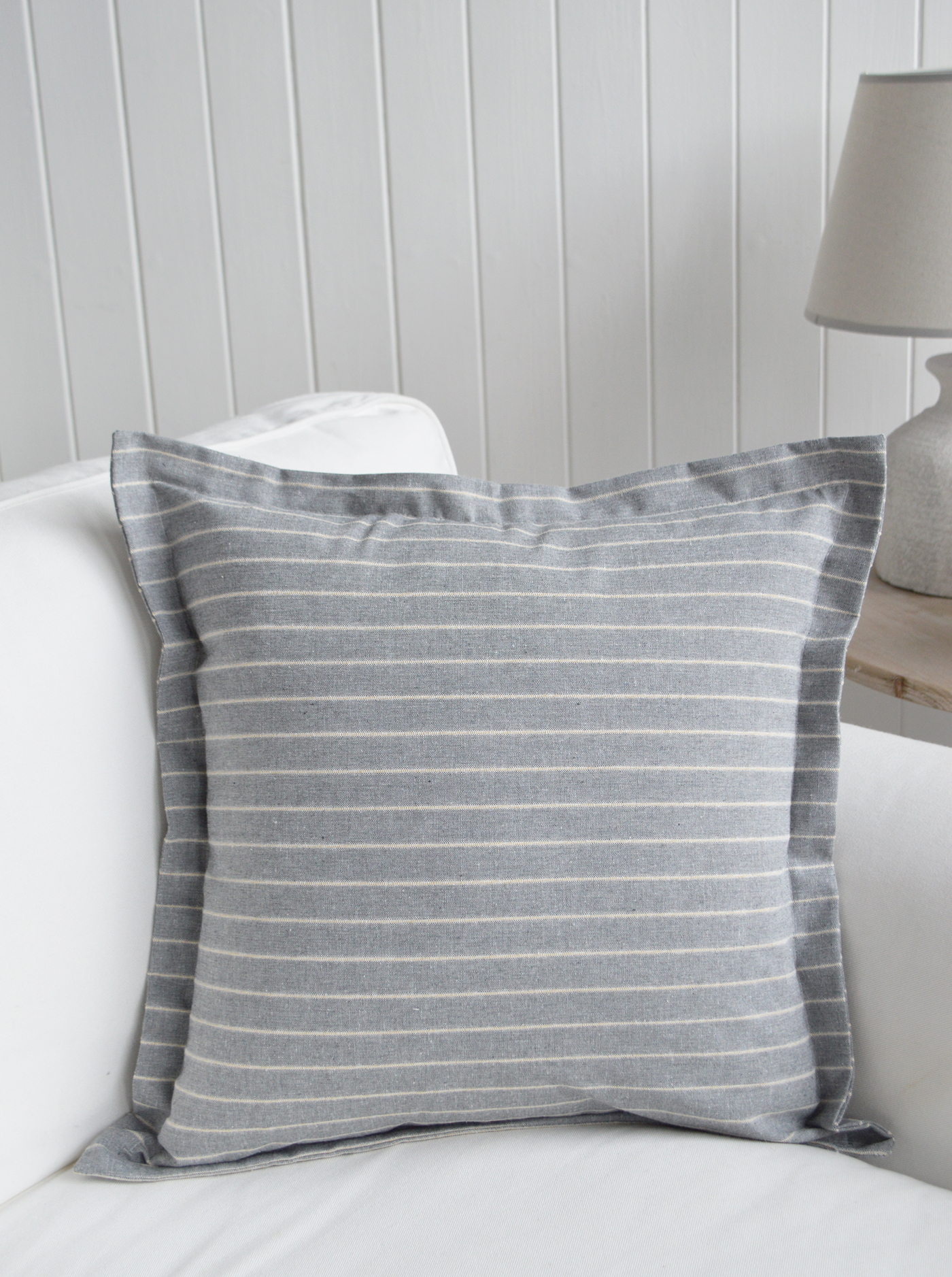 Hamptons and New England Style Coastal Cushions - Peabody Grey Stripe Cushion Cover in square