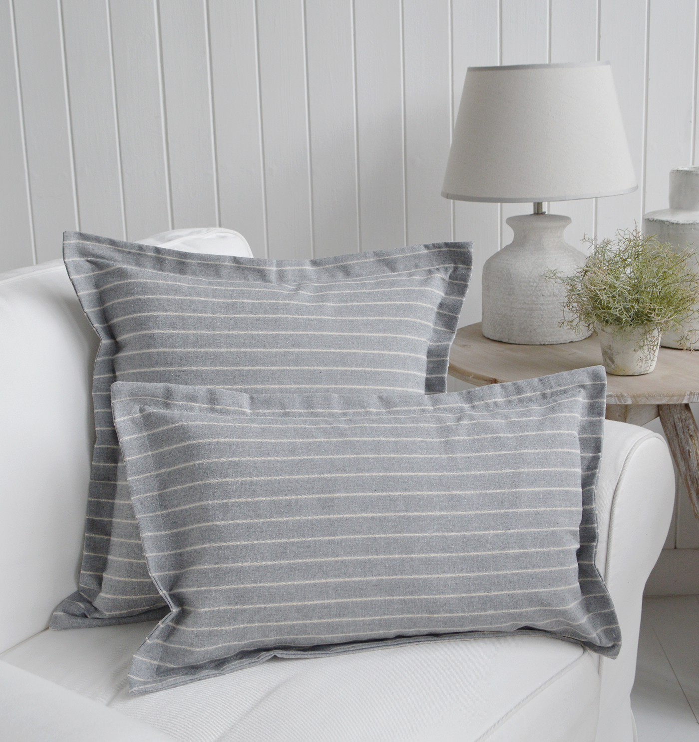 Hamptons and New England Style Coastal Cushions - Peabody Grey Stripe Cushion Cover