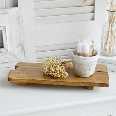 Hand-crafted Grafton mango wooden display or serving boards bring rustic New England charm to coastal and farmhouse interiors. Perfect for styling or serving.