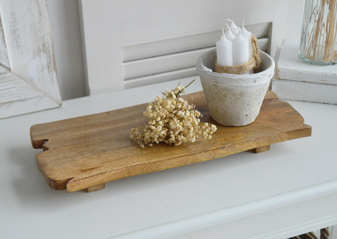 These versatile boards make a striking base for candles, ceramics, or kitchen styling in a modern farmhouse home.