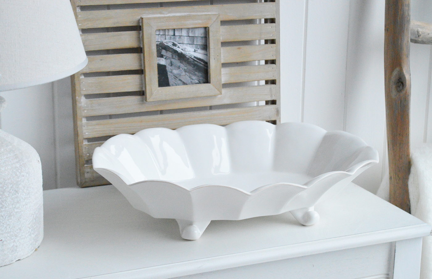White Furniture and accessories for the home. Hyannis White Ceramic Bowl for New England, farmhouse,  Country and coastal homes and interior decor