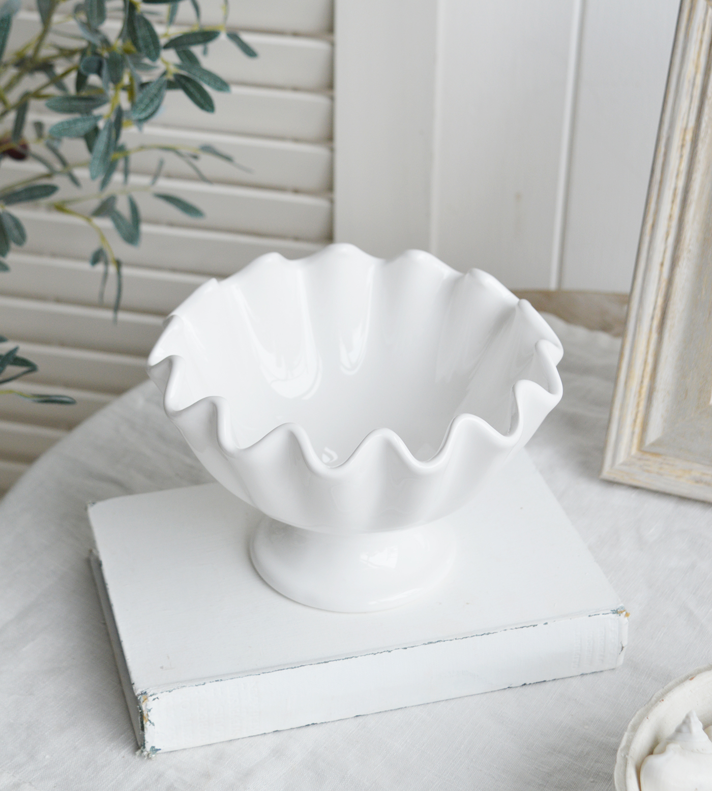 White Ceramics, Hyannis White Ceramic round  Bowl for New England, farmhouse,  Country and coastal homes and interior decor