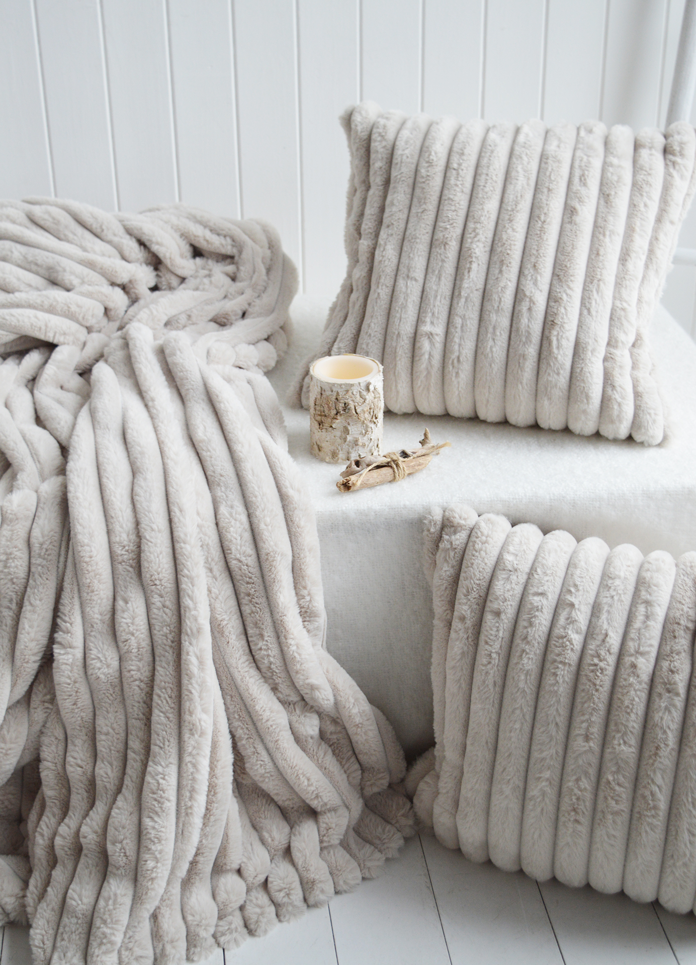 Luxury Faux Fur Throw  and Cushions - Luxurious Hamptons style interiors
