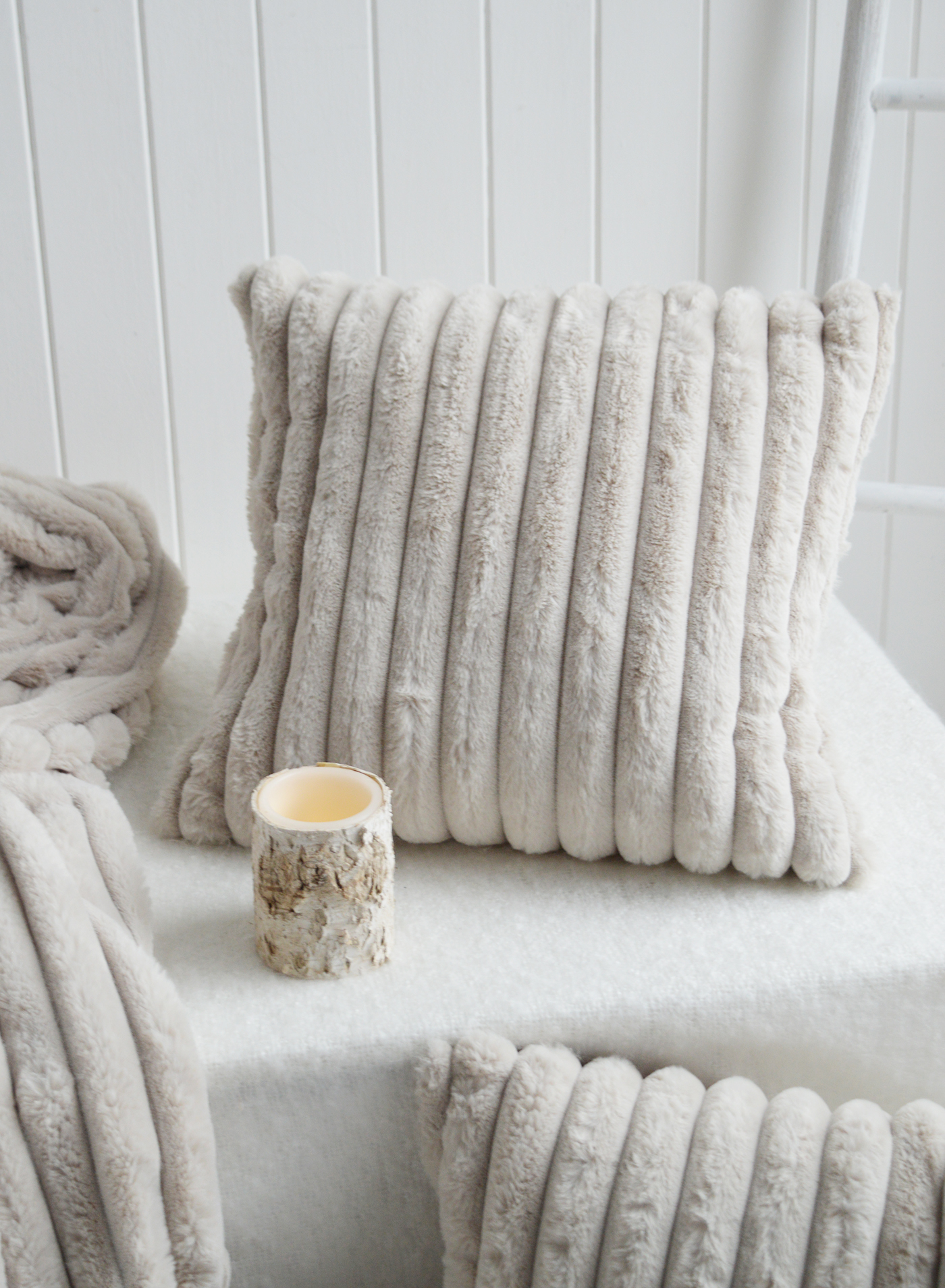 Luxury Faux Fur Throw  and Cushions - Luxurious Hamptons style interiors