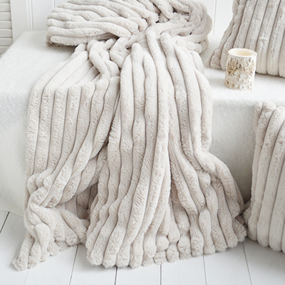 Luxury Faux Fur Throw  and Cushions - Luxurious Hamptons style interiors