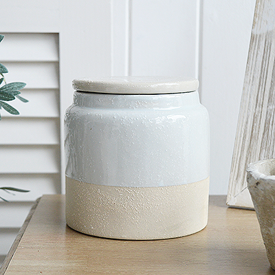 Hudson Stoneware Jar - White Furniture and home decor accessories for New England style homes for country, city, farmhouse and coastal from The White Lighthouse