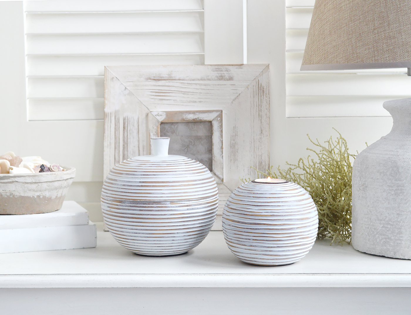 White Wash Candle Holder and Jar - New England Coastal, Country and Modern Farmhouse Interiors