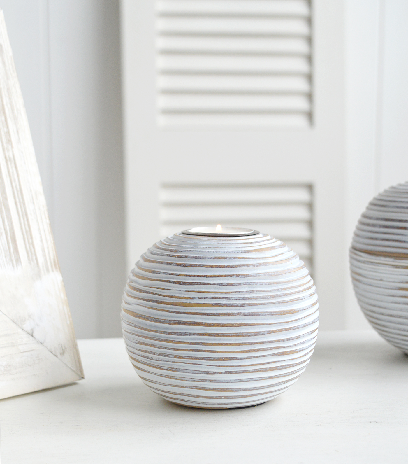 White Wash Candle Holder and Jar - New England Coastal, Country and Modern Farmhouse Interiors