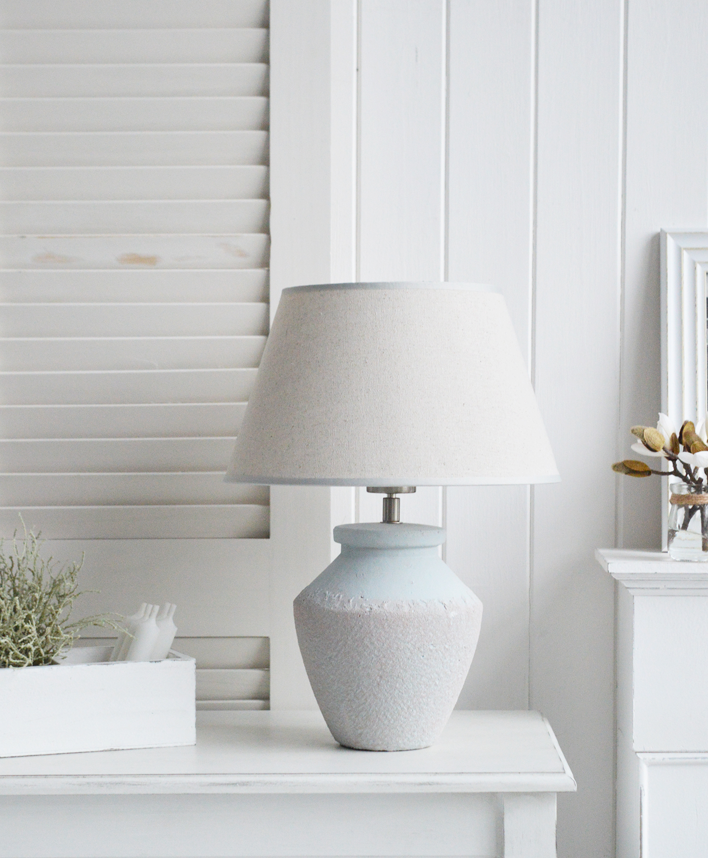 The Bar Harbor lamp - New England Style table stone lamps to complement country, coastal and city furniture and home interiors from The White Lighthouse Furniture