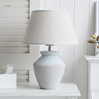 The Bar Harbor lamp - New England Style table stone lamps to complement country, coastal and city furniture and home interiors from The White Lighthouse Furniture