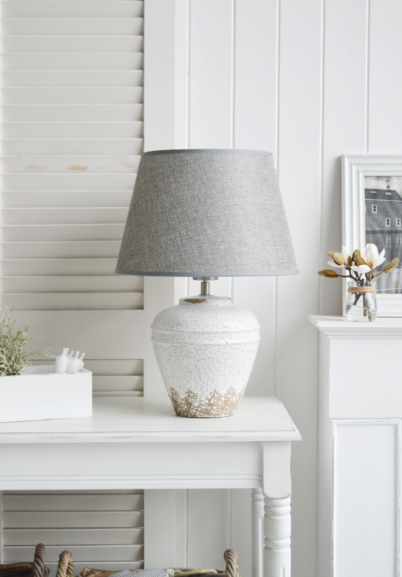 New England style lamps. Charlton Table Lamp - Stone lamp for modern farmhouse , country, coastal homes