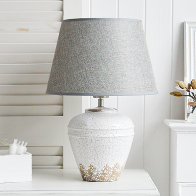 The Charlton white stone lamp - New England Style table stone lamps to complement country, coastal and city furniture and home interiors from The White Lighthouse Furniture