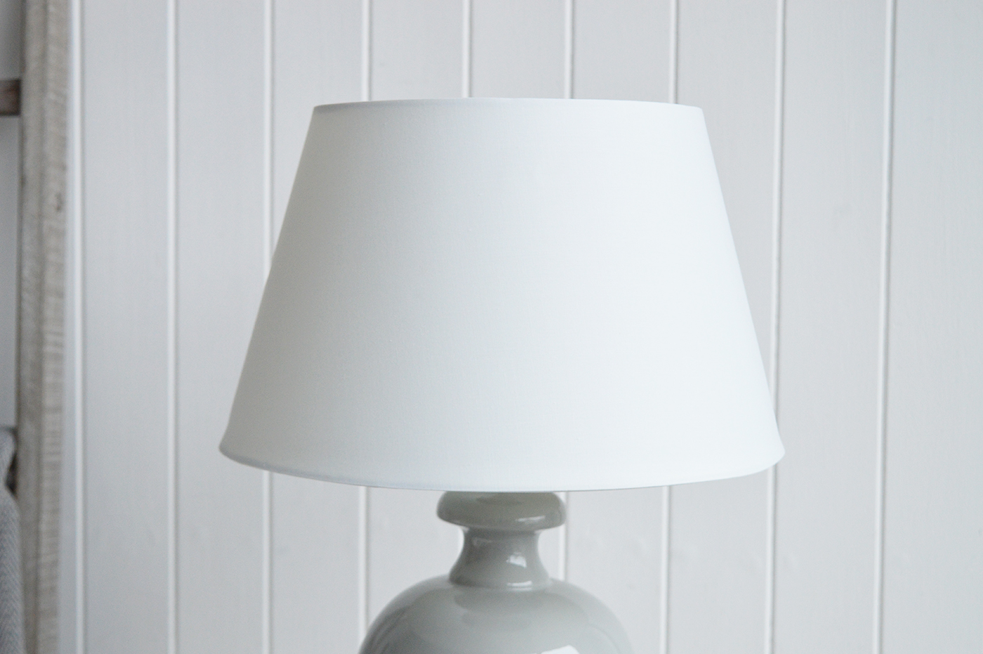 Pembroke Ceramic Large Grey Blue Lamp from The White Lighthouse Furniture. A feature lamp on any table in mocern farmhouse, coastal or country styled home interior