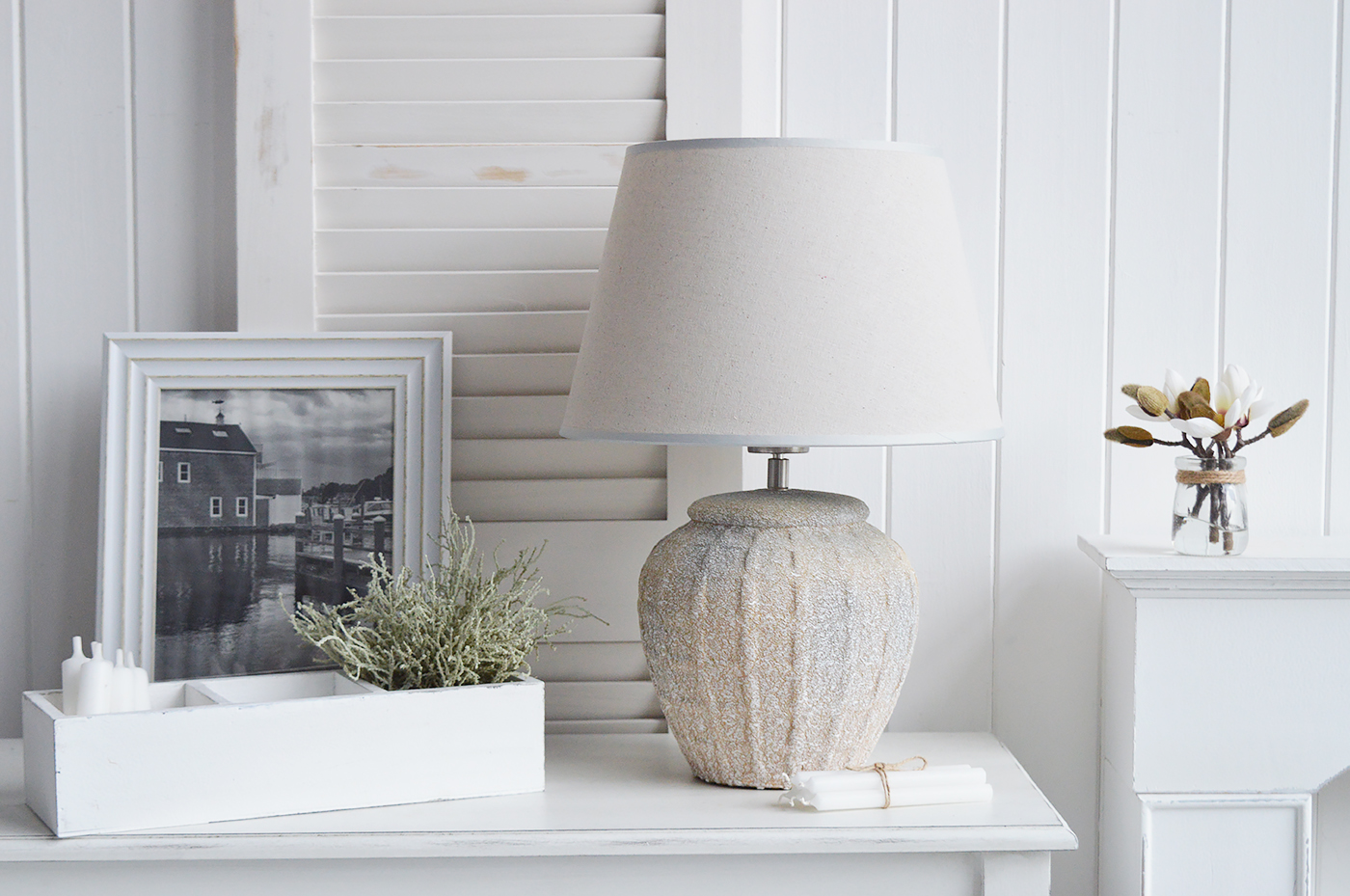 The Ludlow lamp - New England Style table stone lamps to complement country, coastal and city furniture and home interiors from The White Lighthouse Furniture