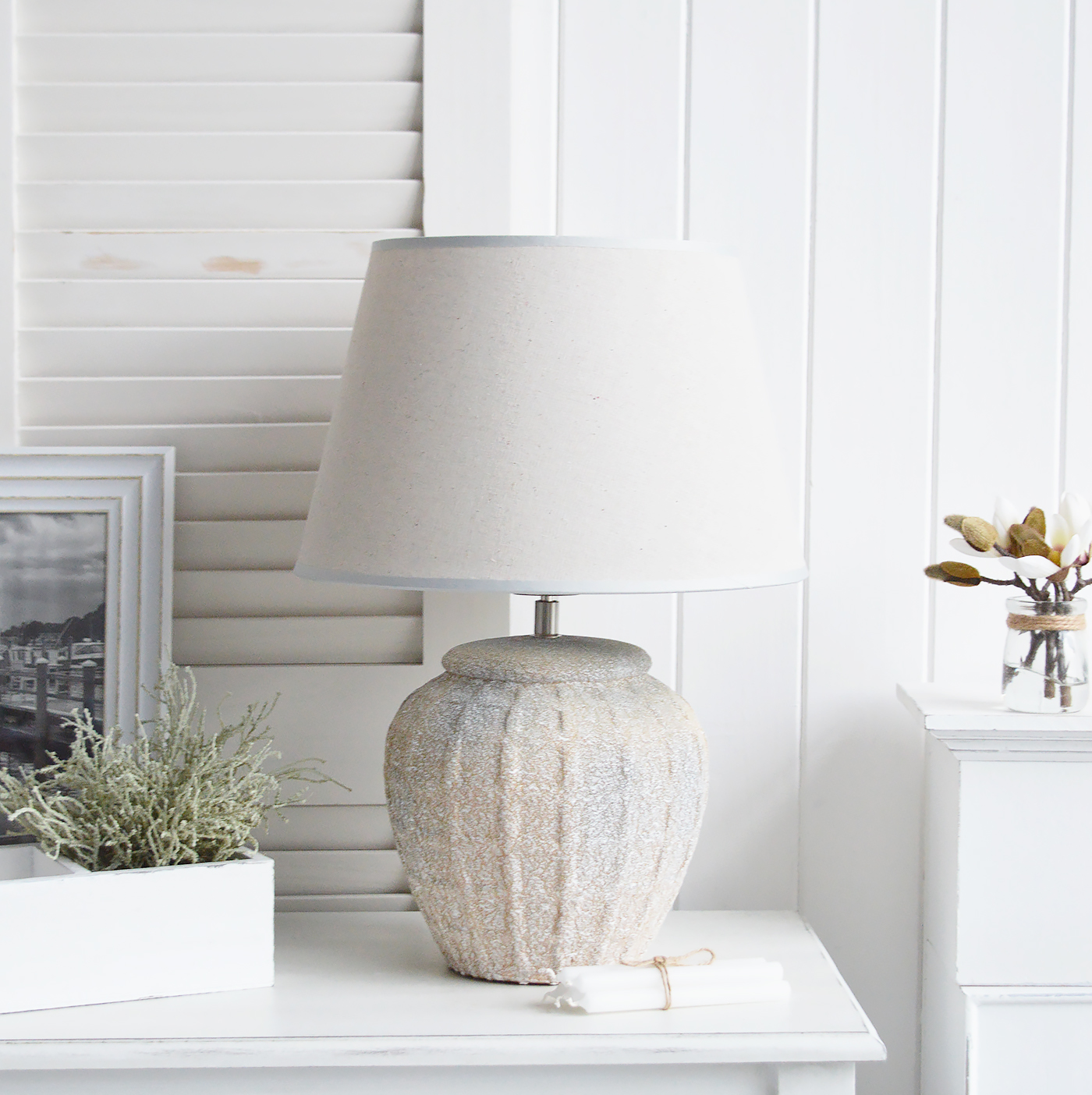 The Ludlow lamp - New England Style table stone lamps to complement country, coastal and city furniture and home interiors from The White Lighthouse Furniture