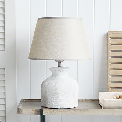 Barnstead Pale Grey Stone Lamp from The White Lighthouse Furniture. A lovely table lamp for bedside table or living room or bedroom furniture. New England style table lamps for country, coastal, city and farmhouse styled homes