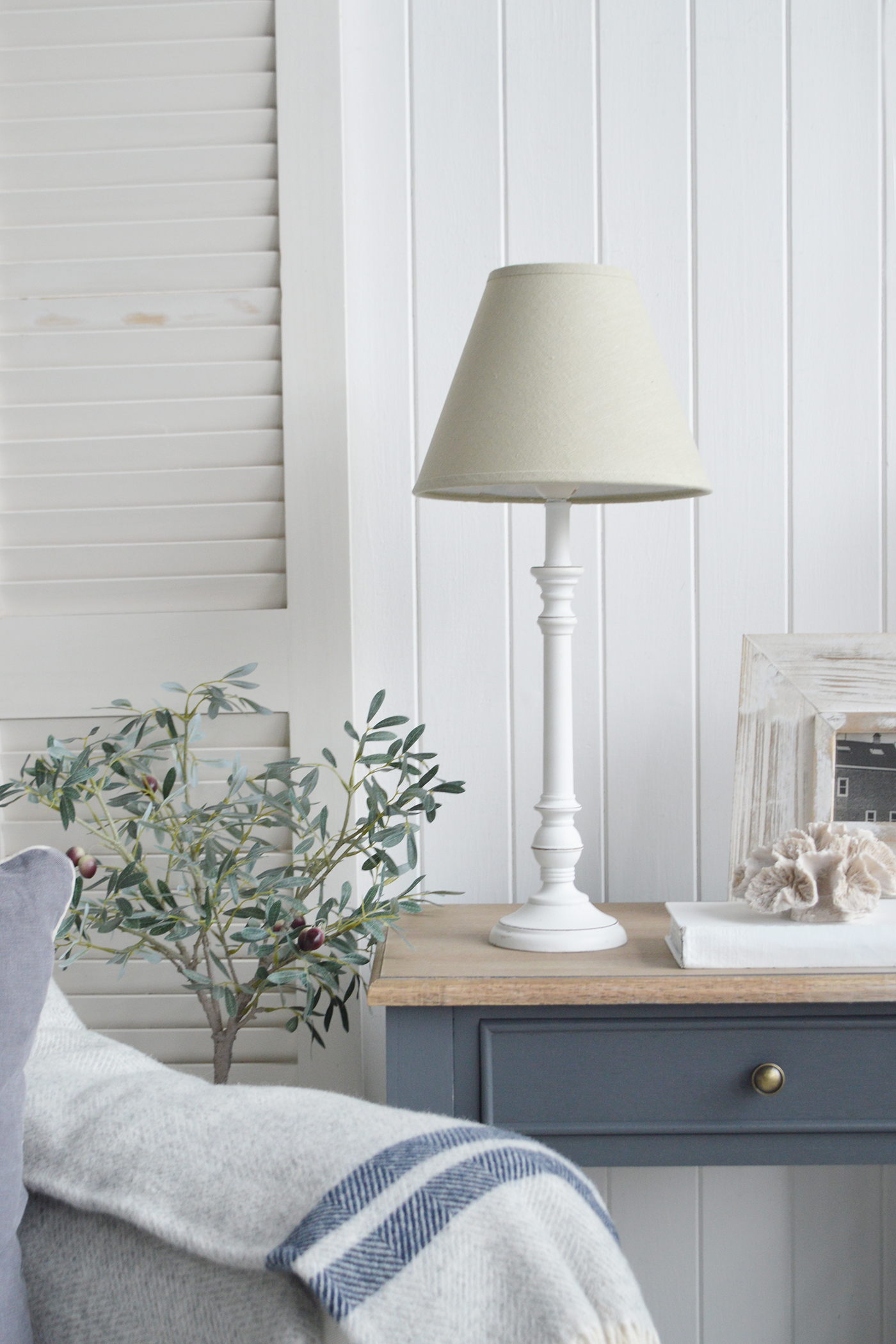 White wooden table lamps.  White Haven table lamp for New England and coastal lamps from The White Lighthous