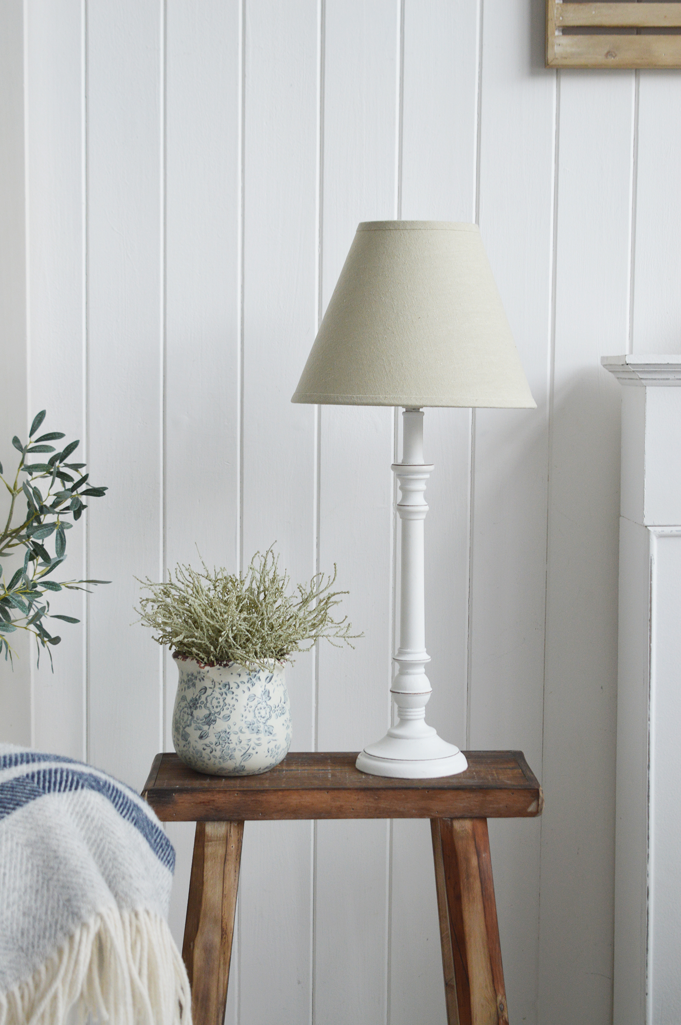 White wooden table lamps.  White Haven table lamp for New England and coastal lamps from The White Lighthous