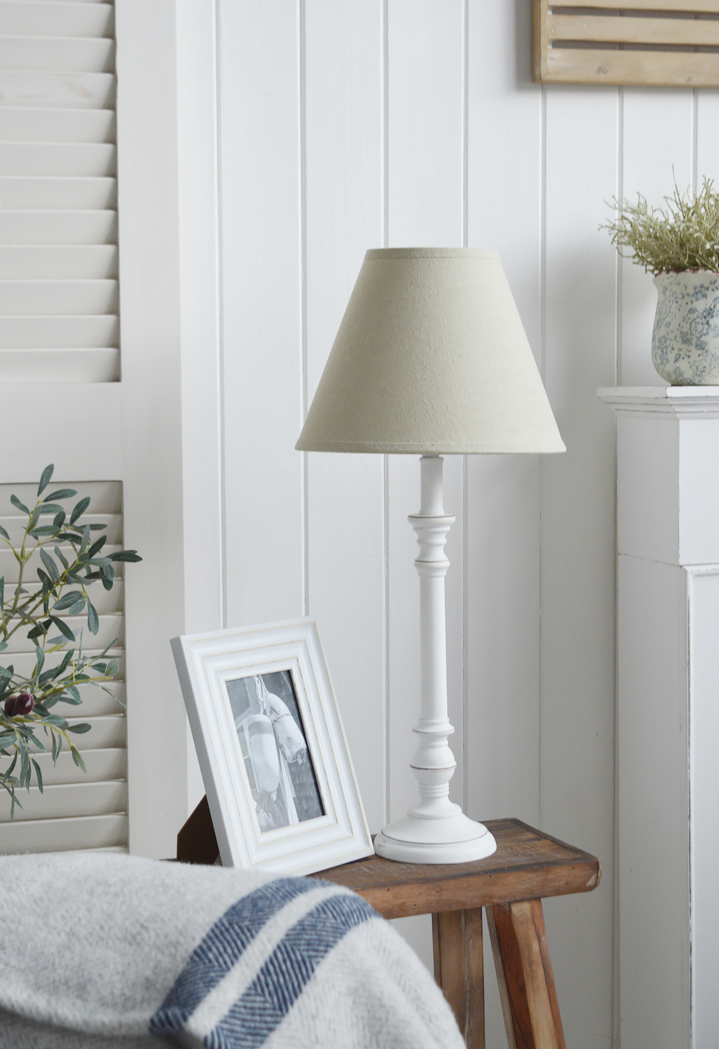 White wooden table lamps.  White Haven table lamp for New England and coastal lamps from The White Lighthous