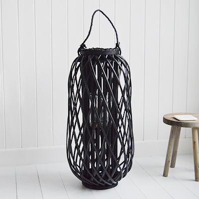 Large Tall Black  Willow Lantern - New England Coastal & Country Furniture and Home Decor for beauriful homes. Hallway, Living Room Bedroom and Bathroom furniture