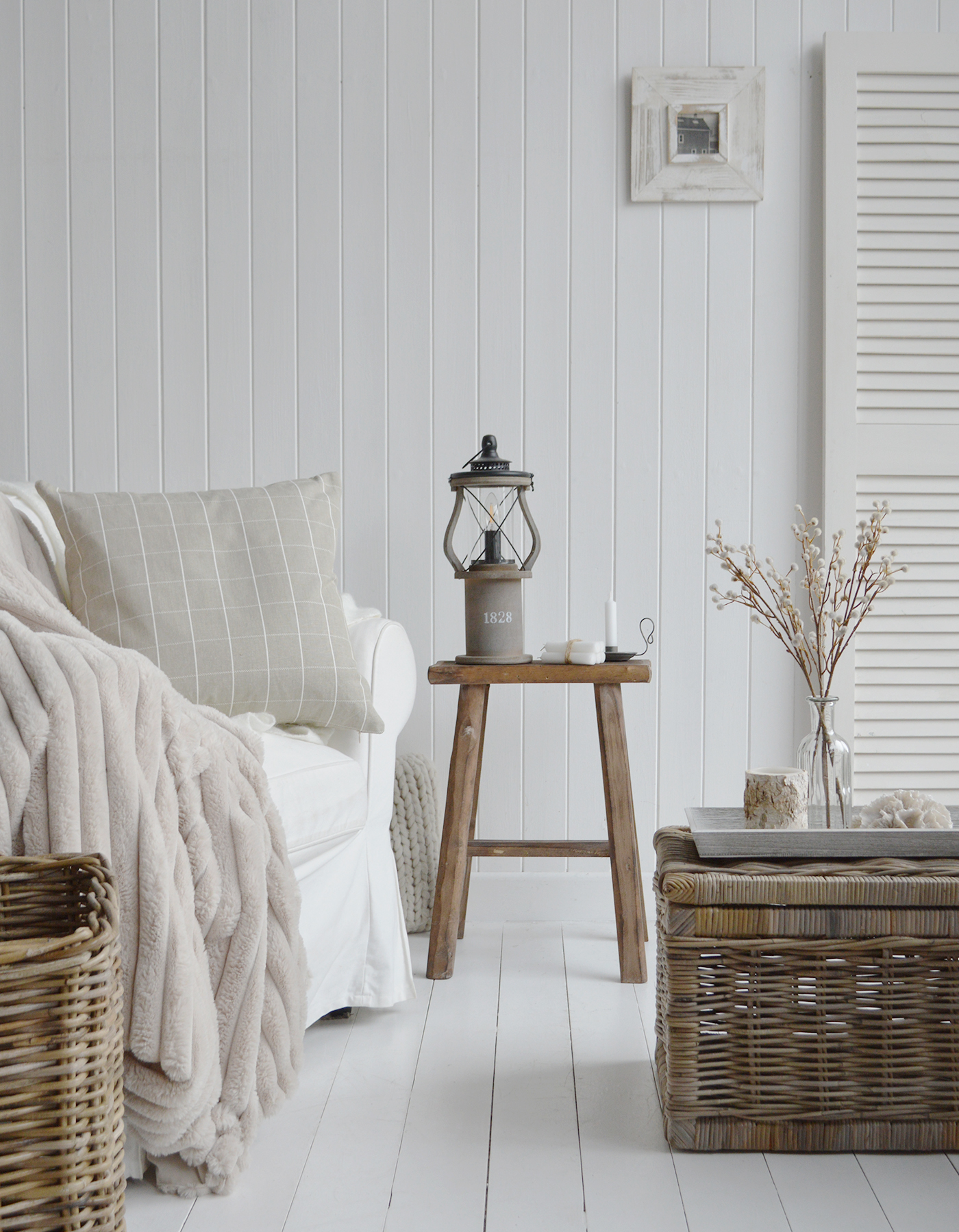 The Lewiston lamp on the Georgetown stool table in a beach house coastal inspired room