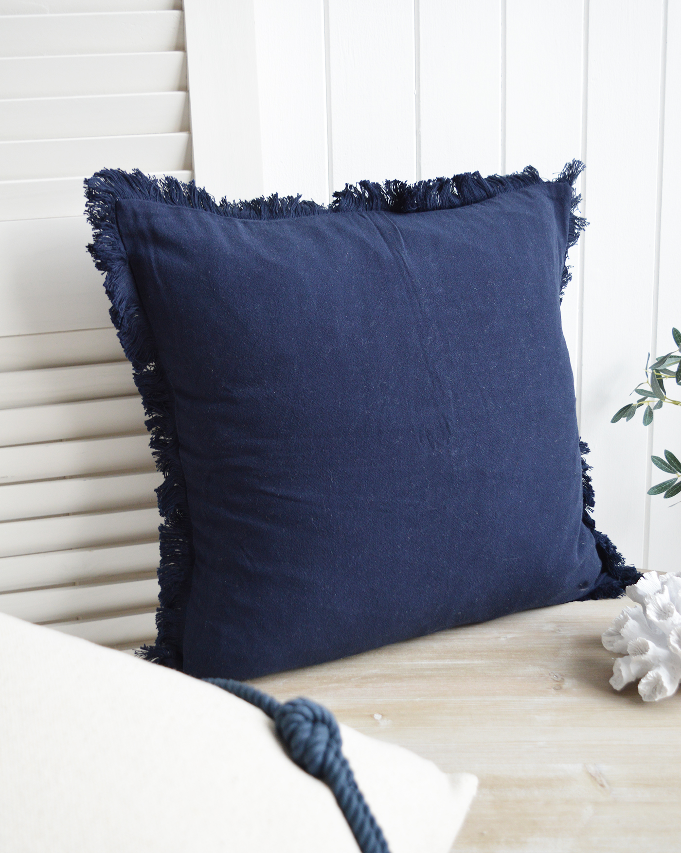 New England Style Country, Coastal and White Furniture and accessories for the home. Hamptons and New England coastal cushions and soft furnishings - Lexington Navy Blue CUshion Cover
