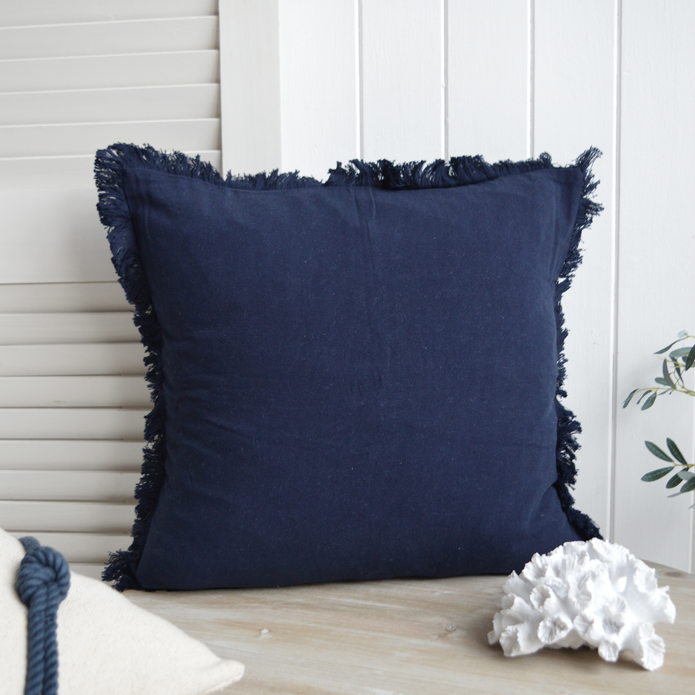 New England Style Country, Coastal and White Furniture and accessories for the home. Hamptons and New England coastal cushions and soft furnishings - Lexington Navy Blue CUshion Cover