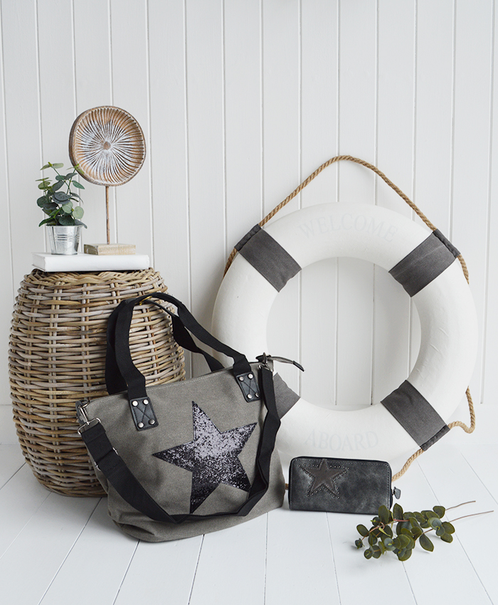 Light Grey Star Canvas Bag from The White Lighthouse New England Country Coastal White and Nordic furniture