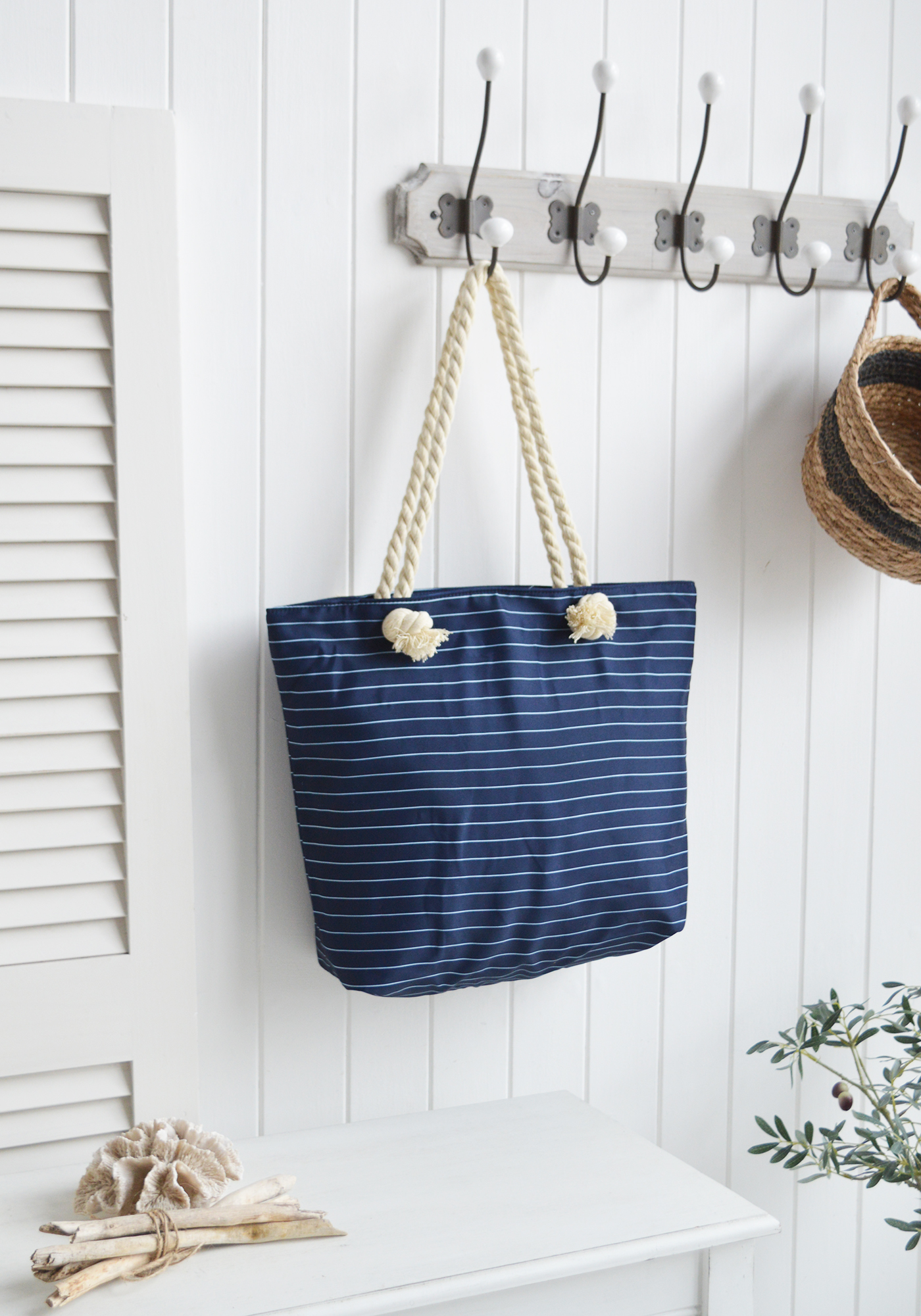 Nautical Coastal Furniture, lifestyle and accessories for the home. New England Lifestyle - Waterbury Navy Stripe Bag