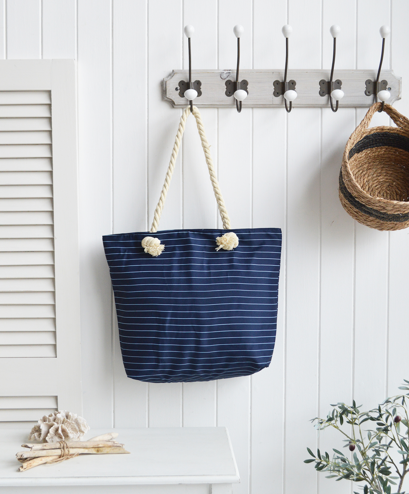 Nautical Coastal Furniture, lifestyle and accessories for the home. New England Lifestyle - Waterbury Navy Stripe Bag