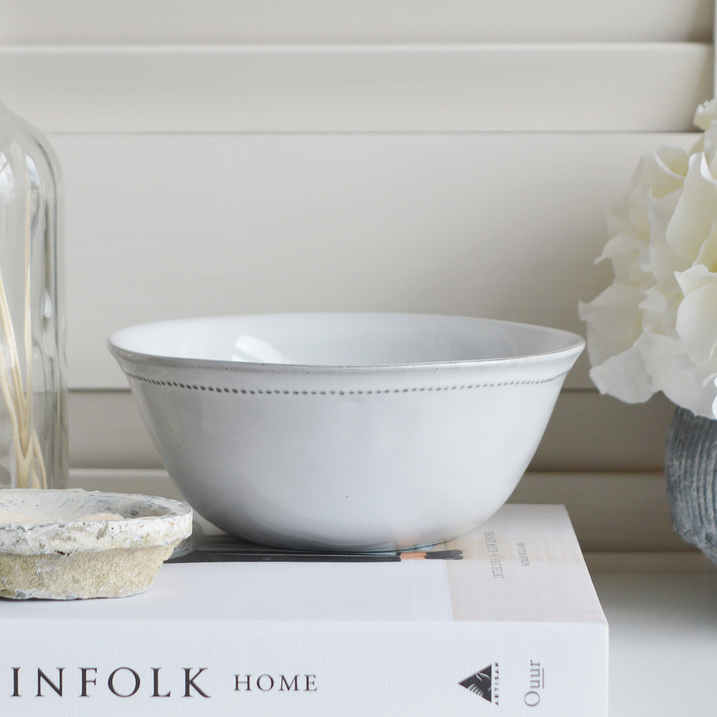 Madison Simple Pale Grey  Ceramic Bowl from The White Lighthouse coastal, farmhouse New England and country furniture and home decor accessories UK for shelf, console and coffee table styling