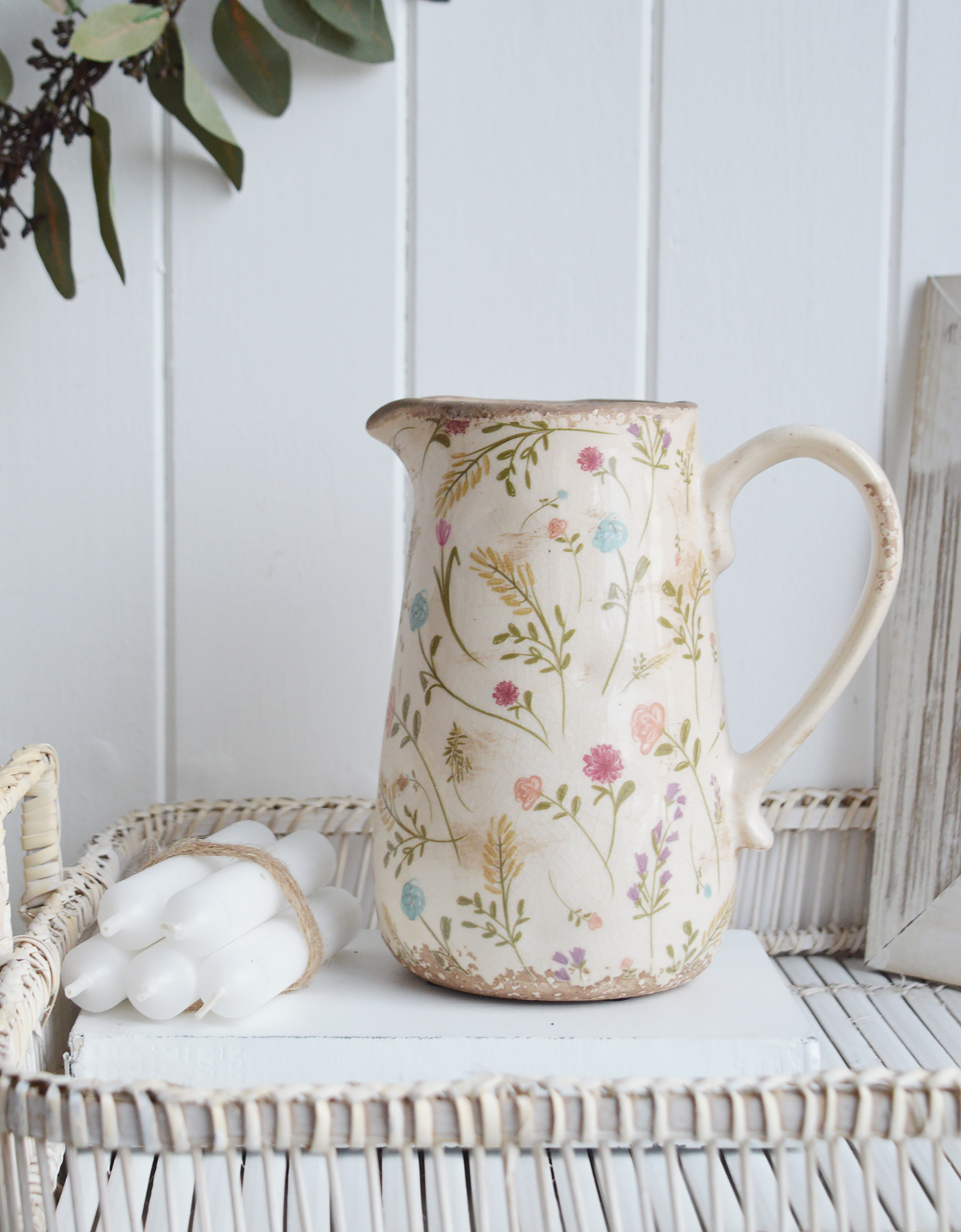 Marston Aged Vintage Style Ceramics. Pitcher jug vase - New England, coastal, modern farmhouse and country homes interiors and furniture